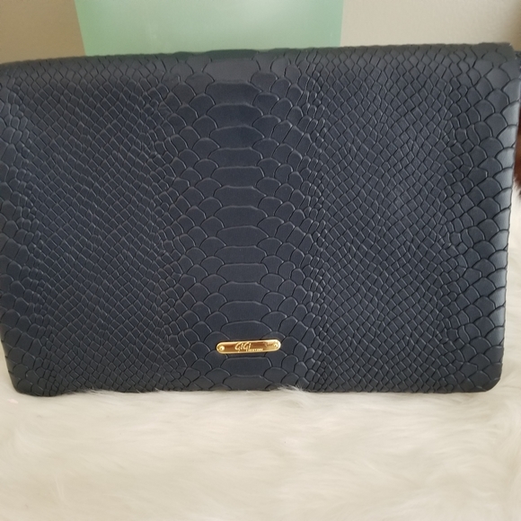 Gigi New York Navy embossed Python Leather Clutch - Picture 2 of 6